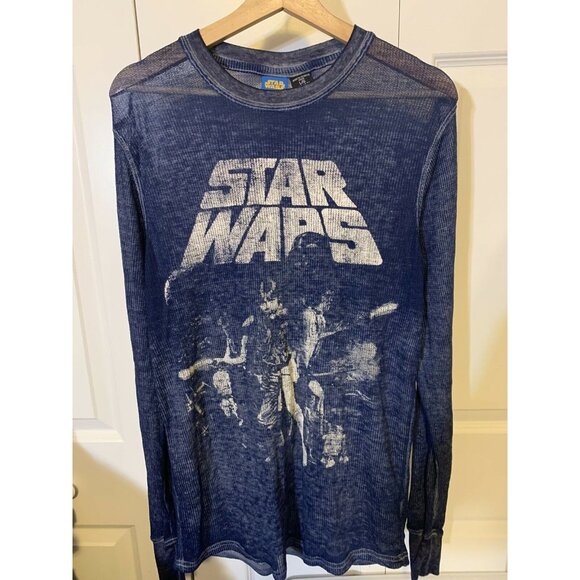 Star Wars T Shirt Men’s Sz L All Over Print Blue Long‎ Sleeve - Picture 4 of 7